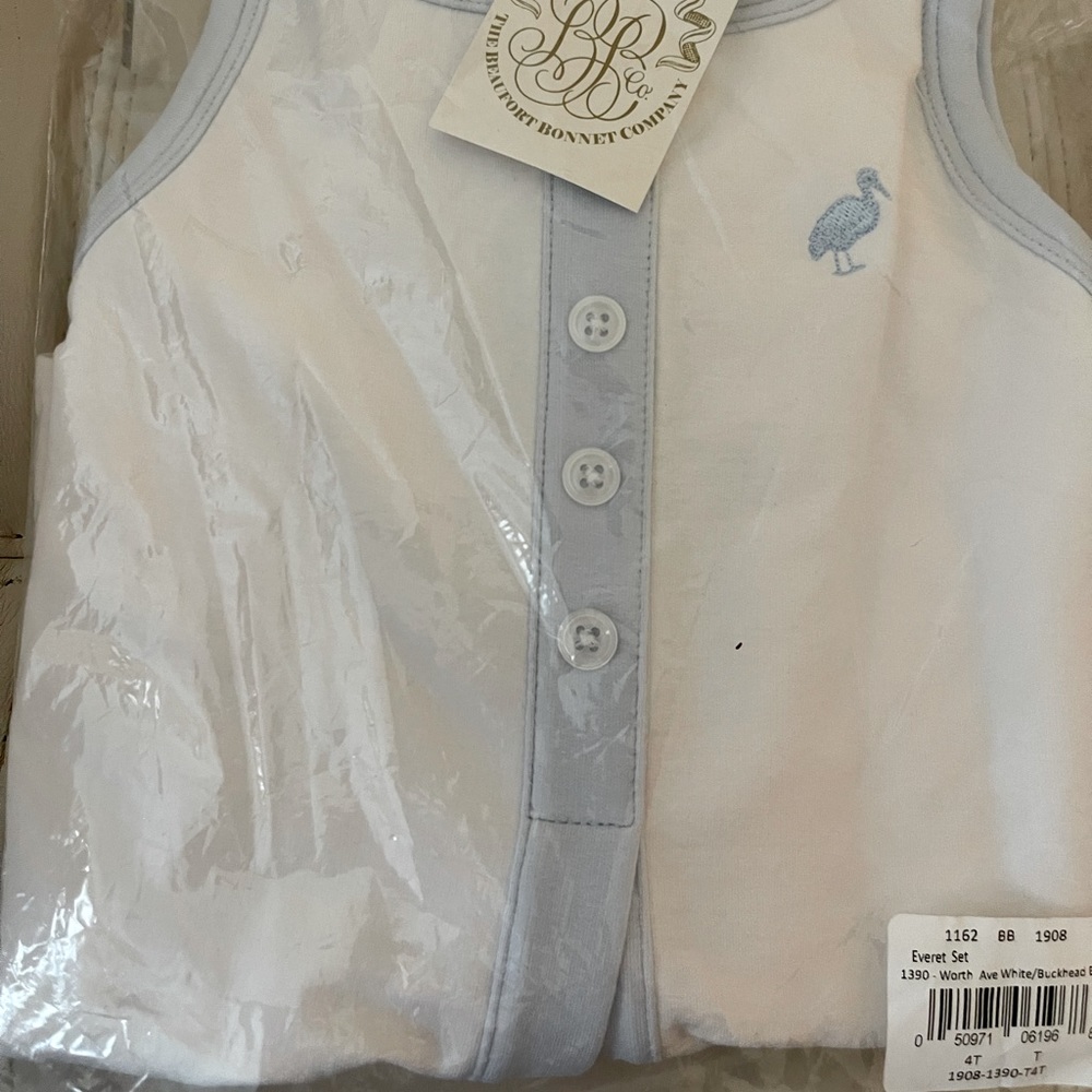 The Beaufort Bonnet Company Everet Set Worth Ave White/Buckhead Blue Trim 4T